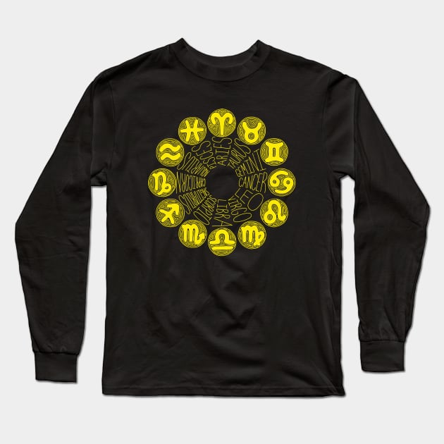 Zodiac Signs (yellow) Long Sleeve T-Shirt by calenbundalas